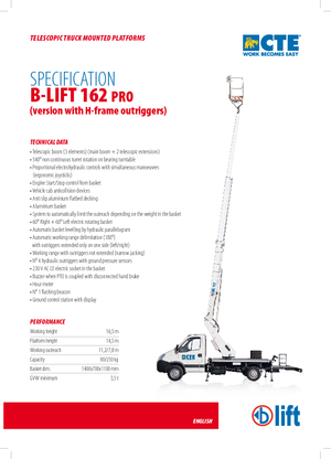Телескопични вишки, монтирани на камион CTE B-Lift 162 Pro-H