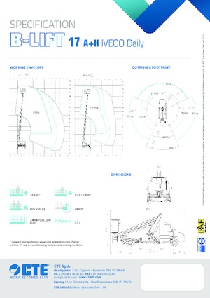 Телескопични вишки, монтирани на камион CTE B-LIFT 17 A+H