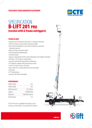 Телескопични вишки, монтирани на камион CTE B-Lift 201 Pro-A