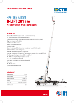 Телескопични вишки, монтирани на камион CTE B-Lift 201 Pro-H