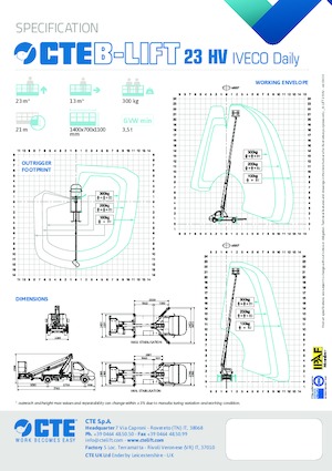 Телескопични вишки, монтирани на камион CTE B-Lift 23