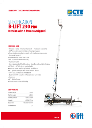 Телескопични вишки, монтирани на камион CTE B-Lift 230 Pro-A
