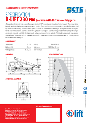 Телескопични вишки, монтирани на камион CTE B-Lift 230 Pro-H