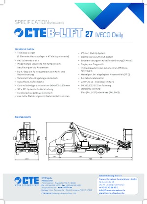 Телескопични вишки, монтирани на камион CTE B-Lift 27
