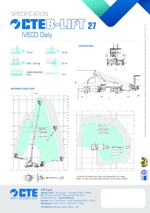 Телескопични вишки, монтирани на камион CTE B-Lift 27