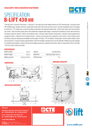 Телескопични вишки, монтирани на камион CTE B-Lift 430 HR