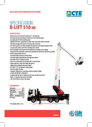 Телескопични вишки, монтирани на камион CTE B-Lift 510 HR