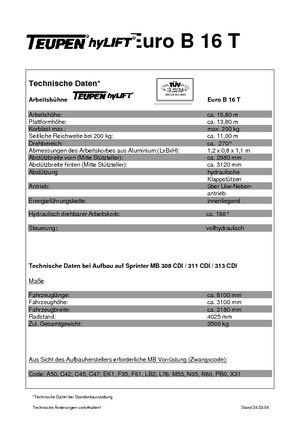 Телескопични вишки, монтирани на камион TEUPEN Euro B 16 T
