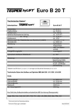 Телескопични вишки, монтирани на камион TEUPEN Euro B 20 T