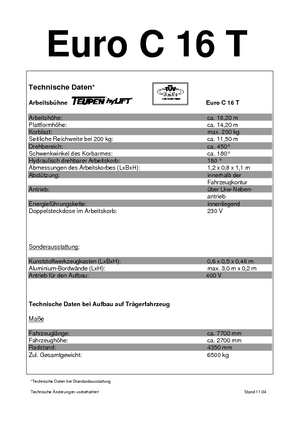 Телескопични вишки, монтирани на камион TEUPEN Euro C 16 T