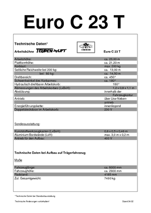 Телескопични вишки, монтирани на камион TEUPEN Euro C 23 T