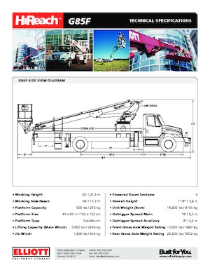 Телескопични вишки, монтирани на камион Elliott Equipment G85F HiReach