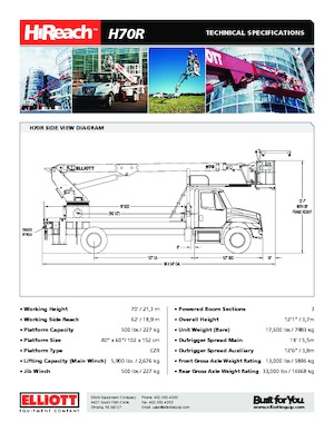 Телескопични вишки, монтирани на камион Elliott Equipment H70R HiReach