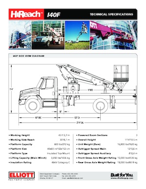 Телескопични вишки, монтирани на камион Elliott Equipment I40F HIREACH