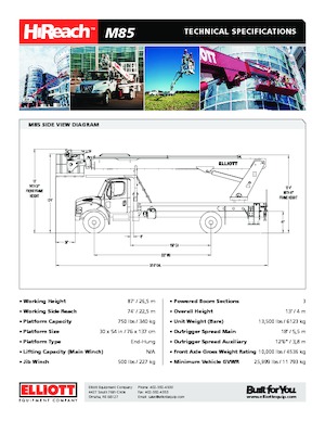 Телескопични вишки, монтирани на камион Elliott Equipment M85 HiReach 