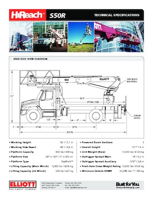 Телескопични вишки, монтирани на камион Elliott Equipment S50R SkyWalk
