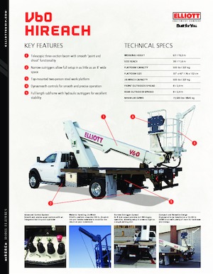 Телескопични вишки, монтирани на камион Elliott Equipment V60F HiReach 