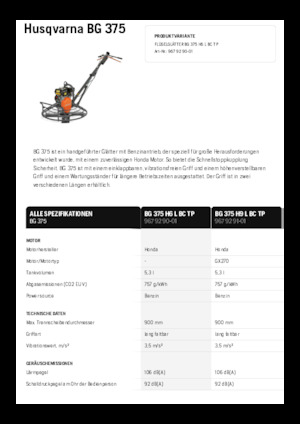 Роторни заглаждачи - ръчно водими Husqvarna BG 375