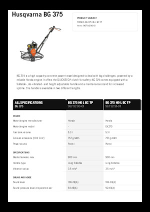 Роторни заглаждачи - ръчно водими Husqvarna BG 375