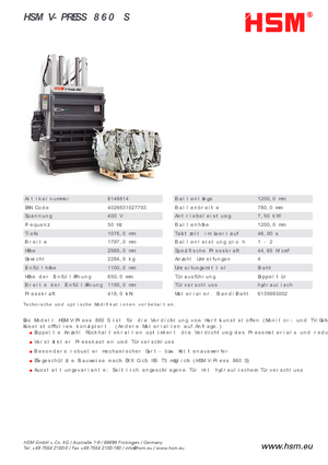 Преси за отпадъци HSM V-Press 860 S