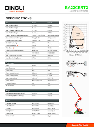 Колесни повдигачи с подвижна стрела Dingli BA22CERT2