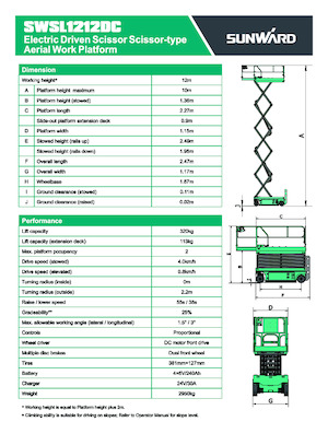 Колесни ножични автовишки Sunward SWSL 1212 DC